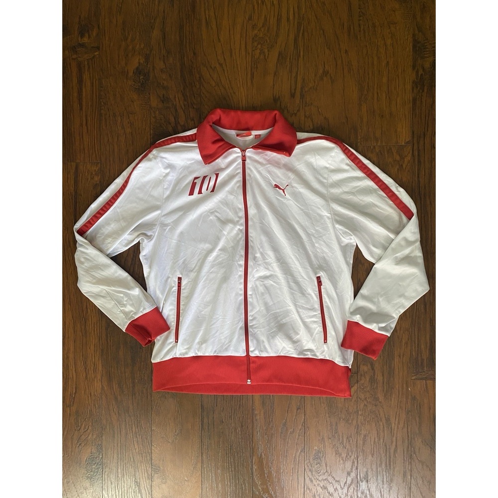 Puma Japan Track Jacket Mens Large White Red Soccer Full Zip Graphic Coat 10